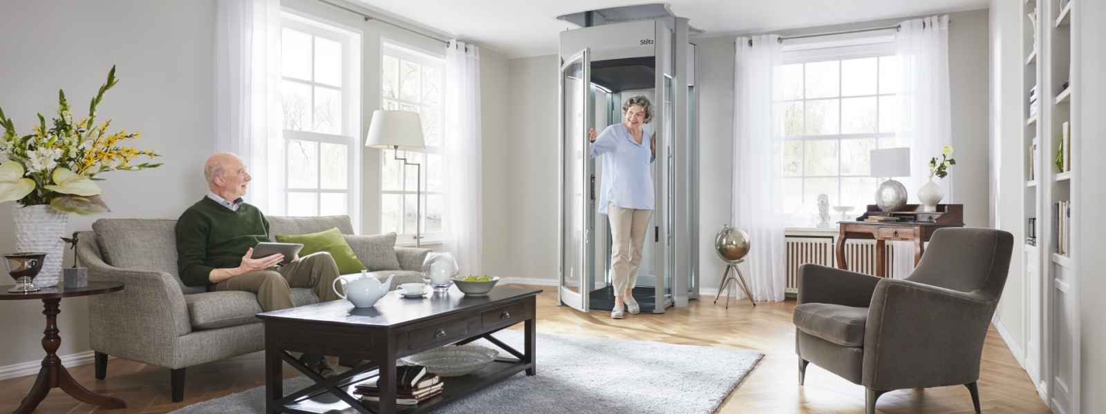 Woman standing in Stiltz Elevators